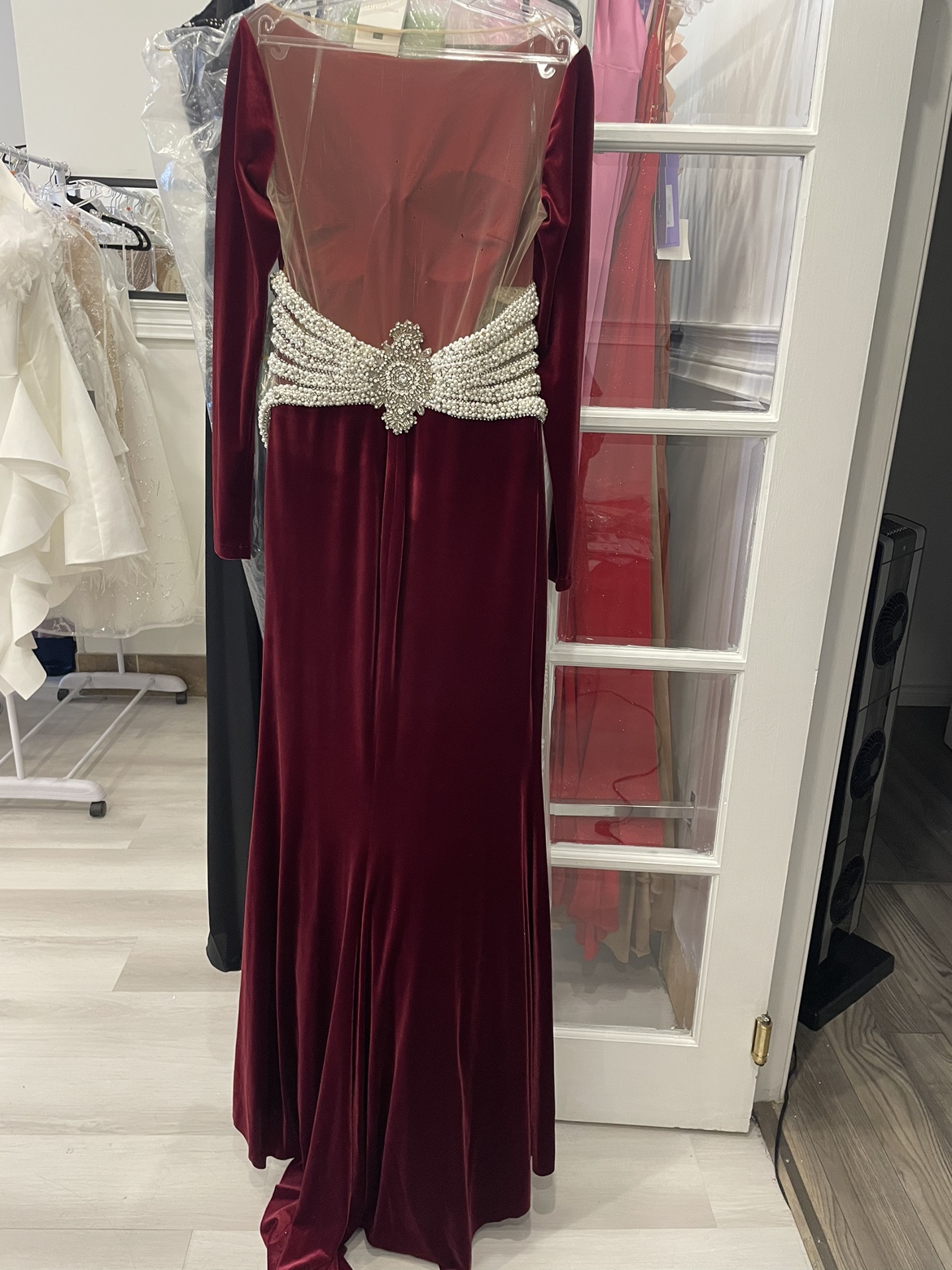 Red Velvet Long Sleeve Formal Dress - photo 2