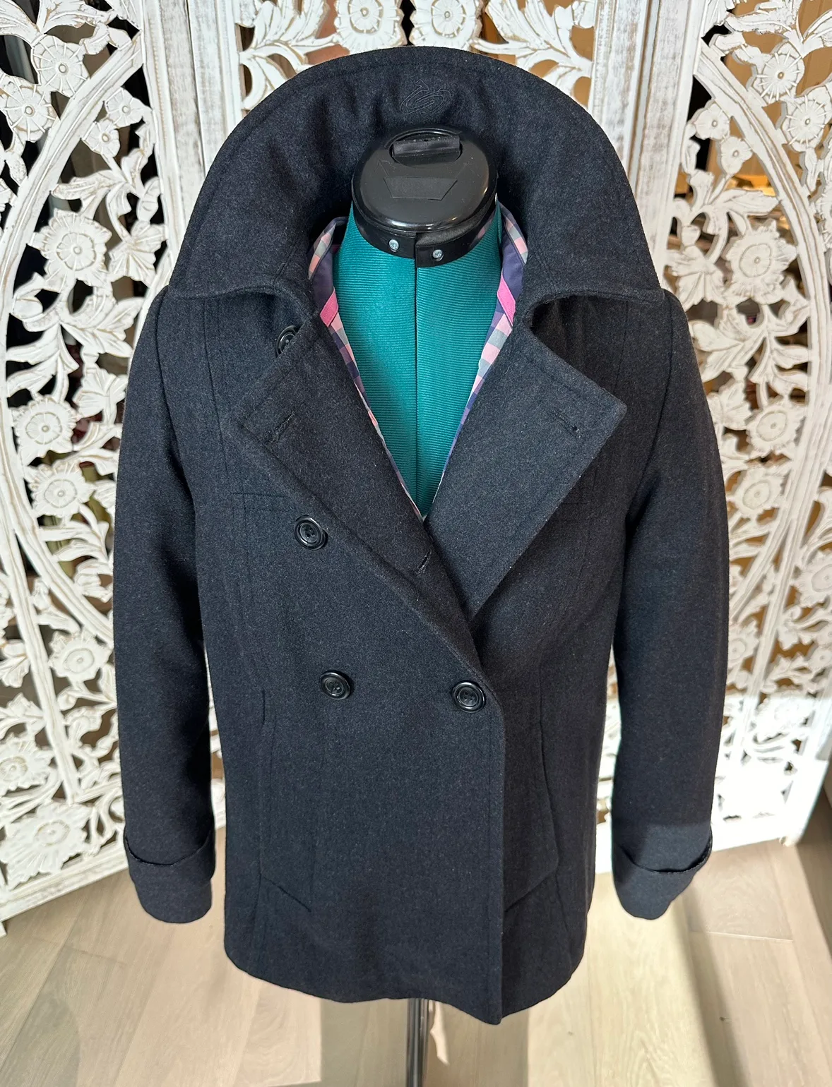 🧡 Peacoat Crop military Jacket XS S Double Breasted Flare Lady's image indicator(6)