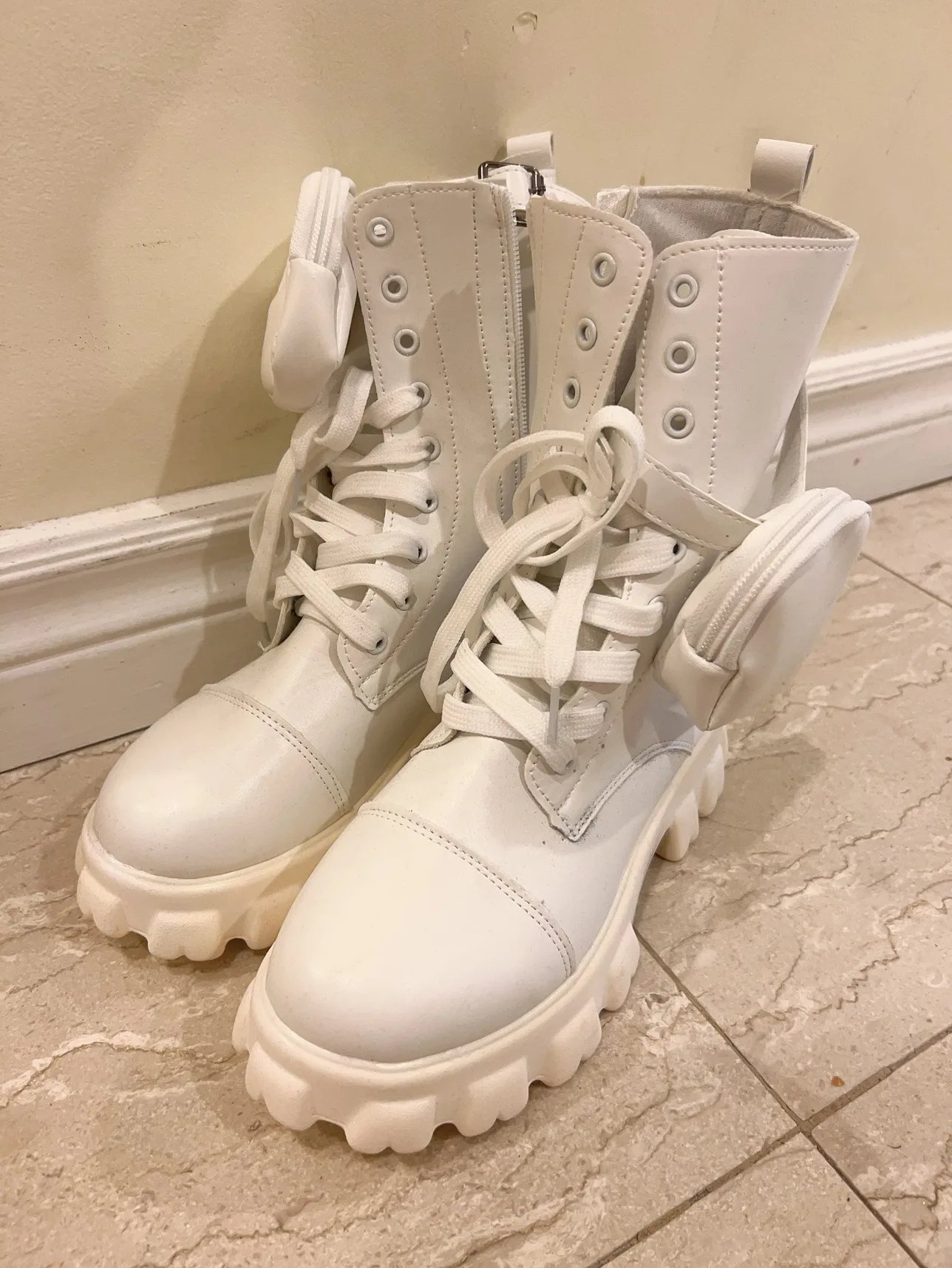 White Platform Boots with Side Pockets thumbnail