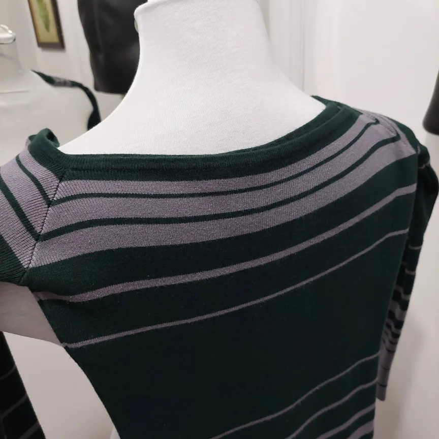 ReVamped Long Sweater Dress Knits Green and Grey Striped Dress image indicator(5)
