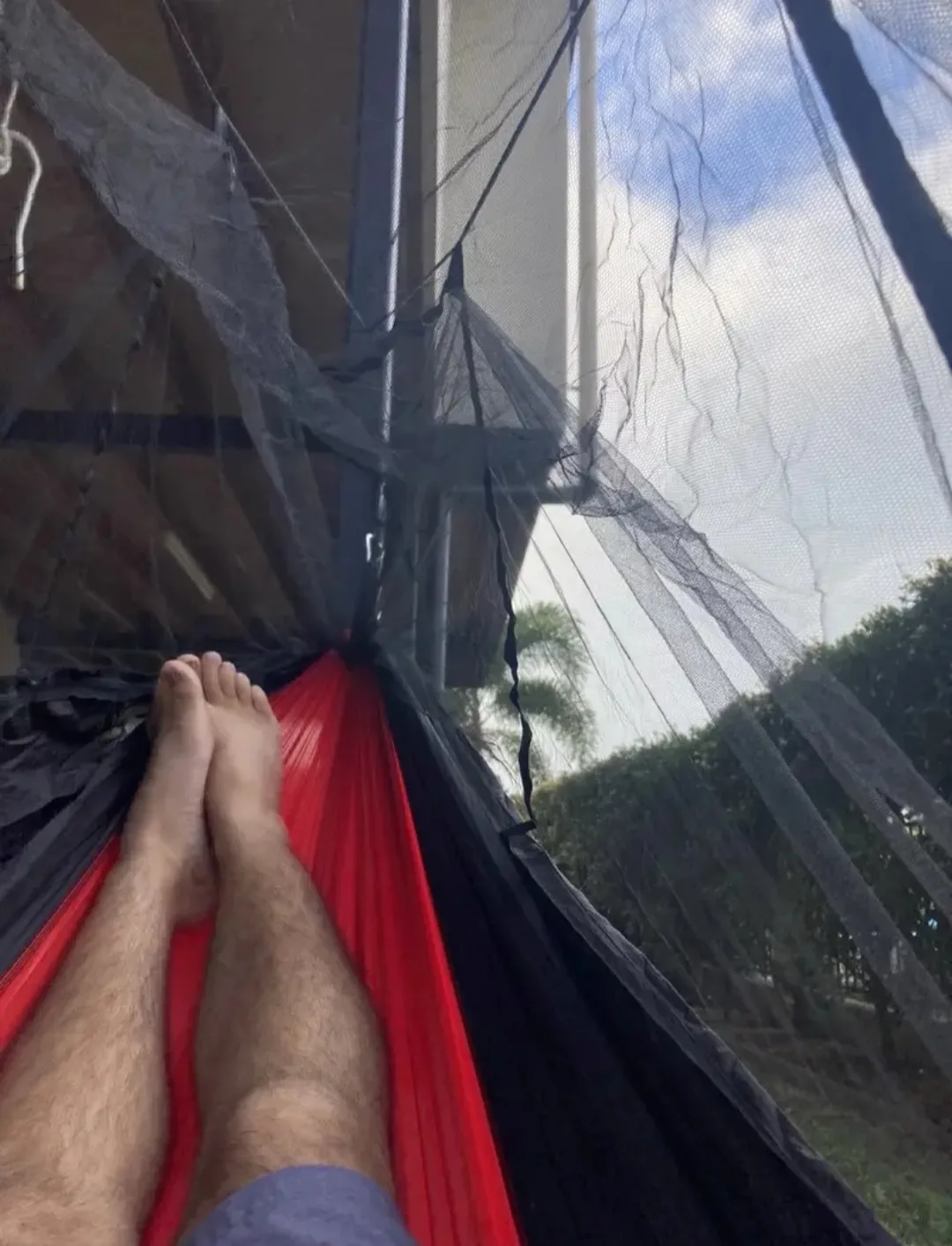 Black And Red Hammock with Net. image indicator(2)