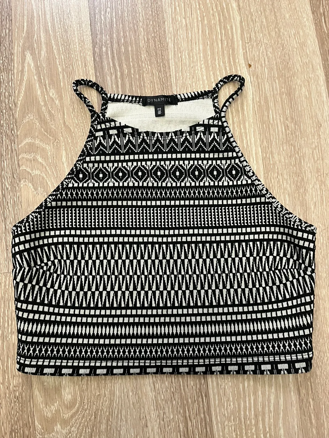 Dynamite Black and White Geometric Crop Top thumbnail