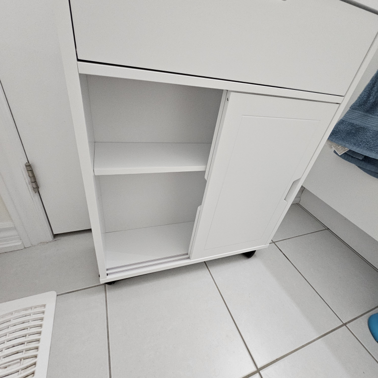 White Bathroom Cabinet on Wheels - photo 3