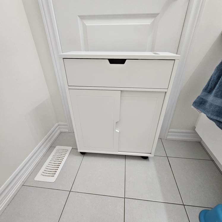 White Bathroom Cabinet on Wheels - photo 4