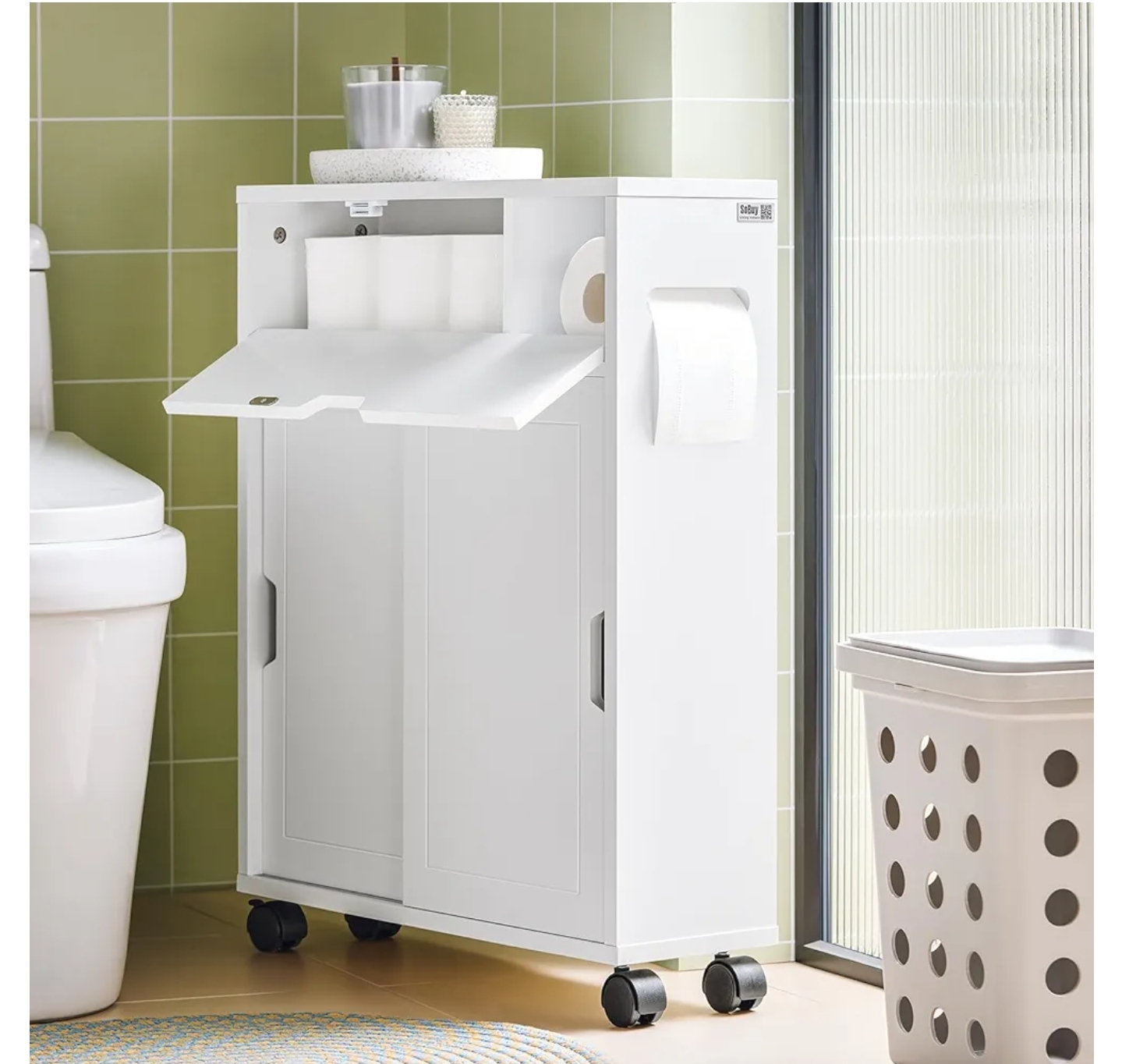 White Bathroom Cabinet on Wheels