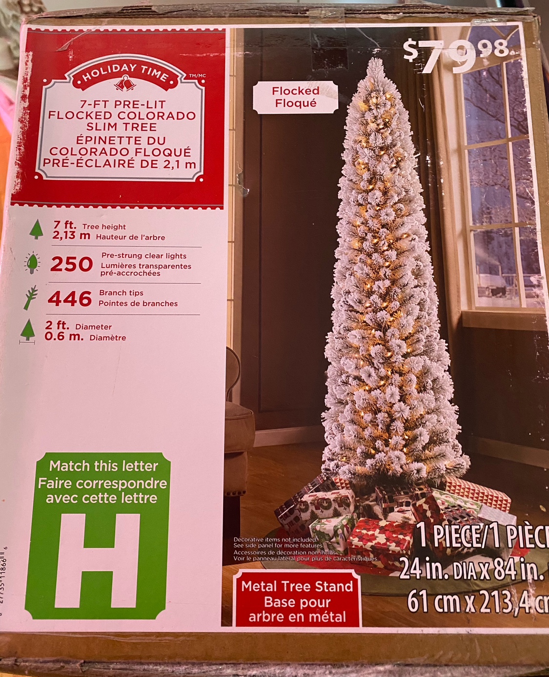 7 ft Pre-Lit Flocked Slim Christmas Tree