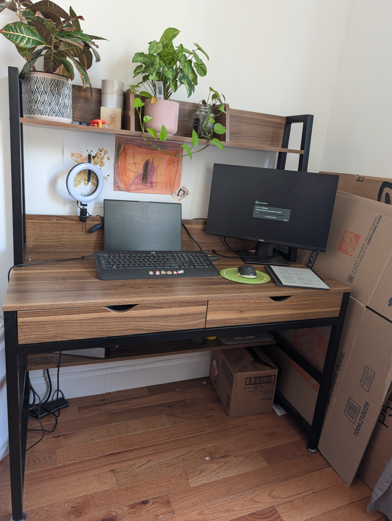 Wooden desk with metal frame - like new! - photo 2
