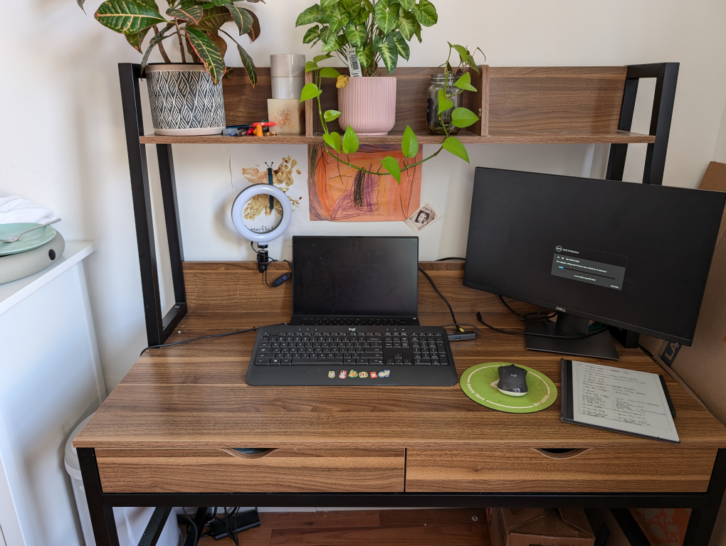 Wooden desk with metal frame - like new!