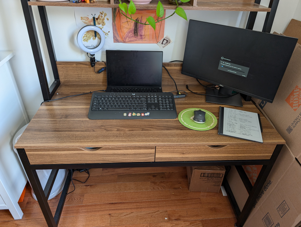 Wooden desk with metal frame - like new! - photo 3