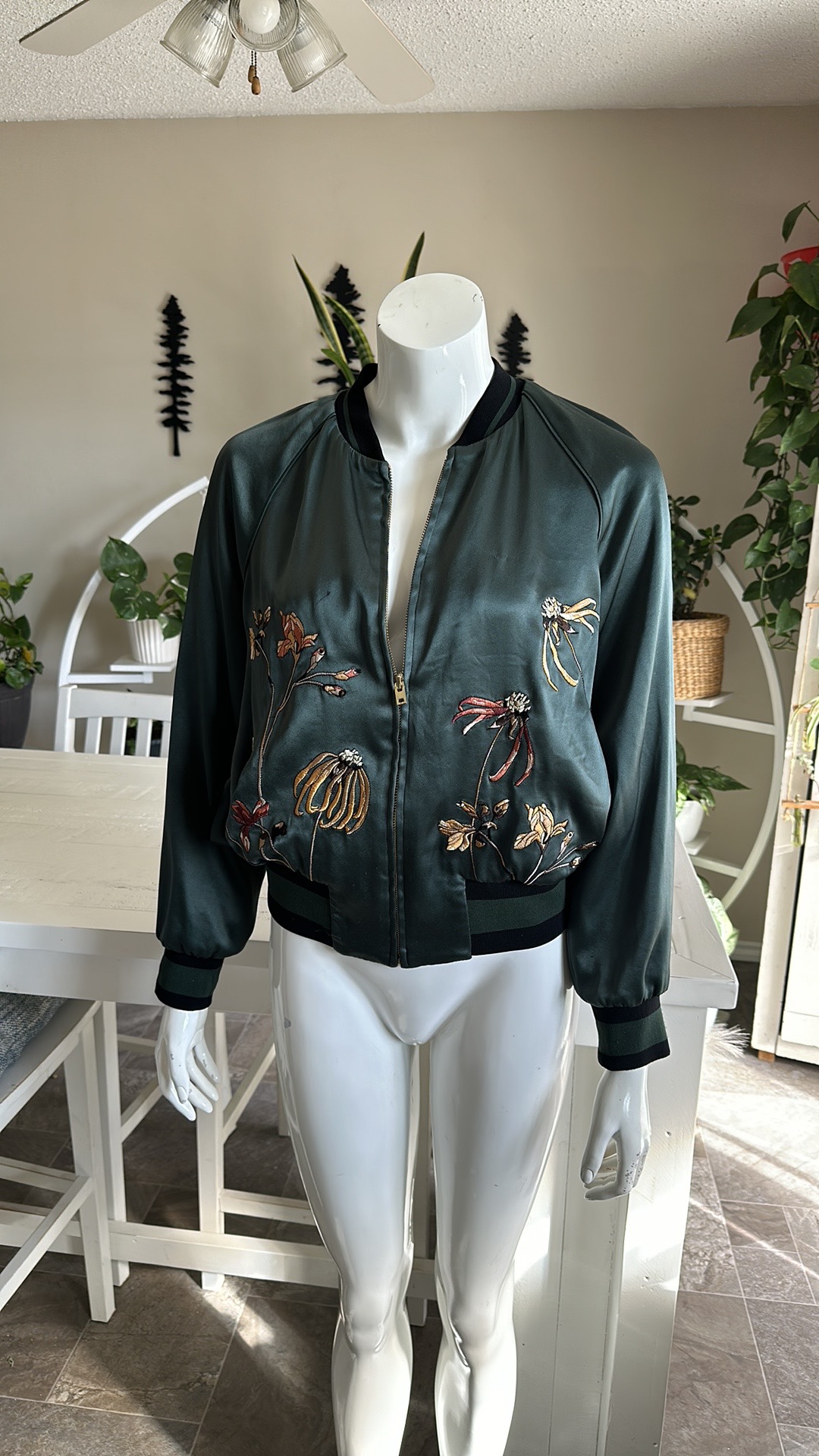 Floral Embroidered Bomber Jacket