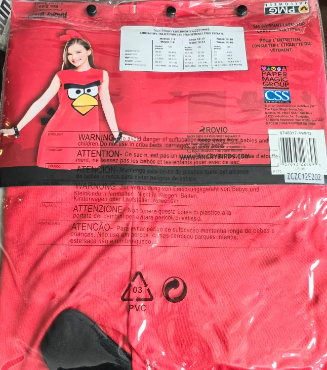 #Halloween Angry Birds Red Bird Costume - Size Medium 7-8 image indicator(2)