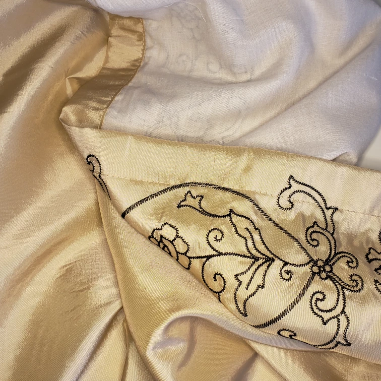Embroidered Beige Satin Window Curtain