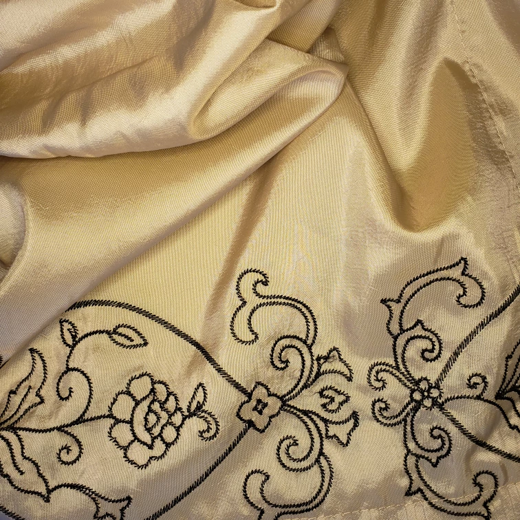 Embroidered Beige Satin Window Curtain - photo 2