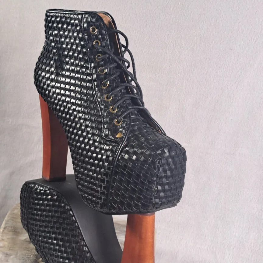 Jeffrey Campbell Havana Last Woven Black Platform Boots thumbnail