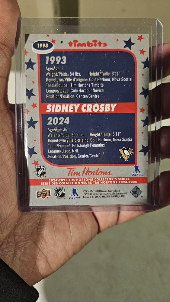 Sidney Crosby Timbits 24-25 Tim's collectors series card - photo 3