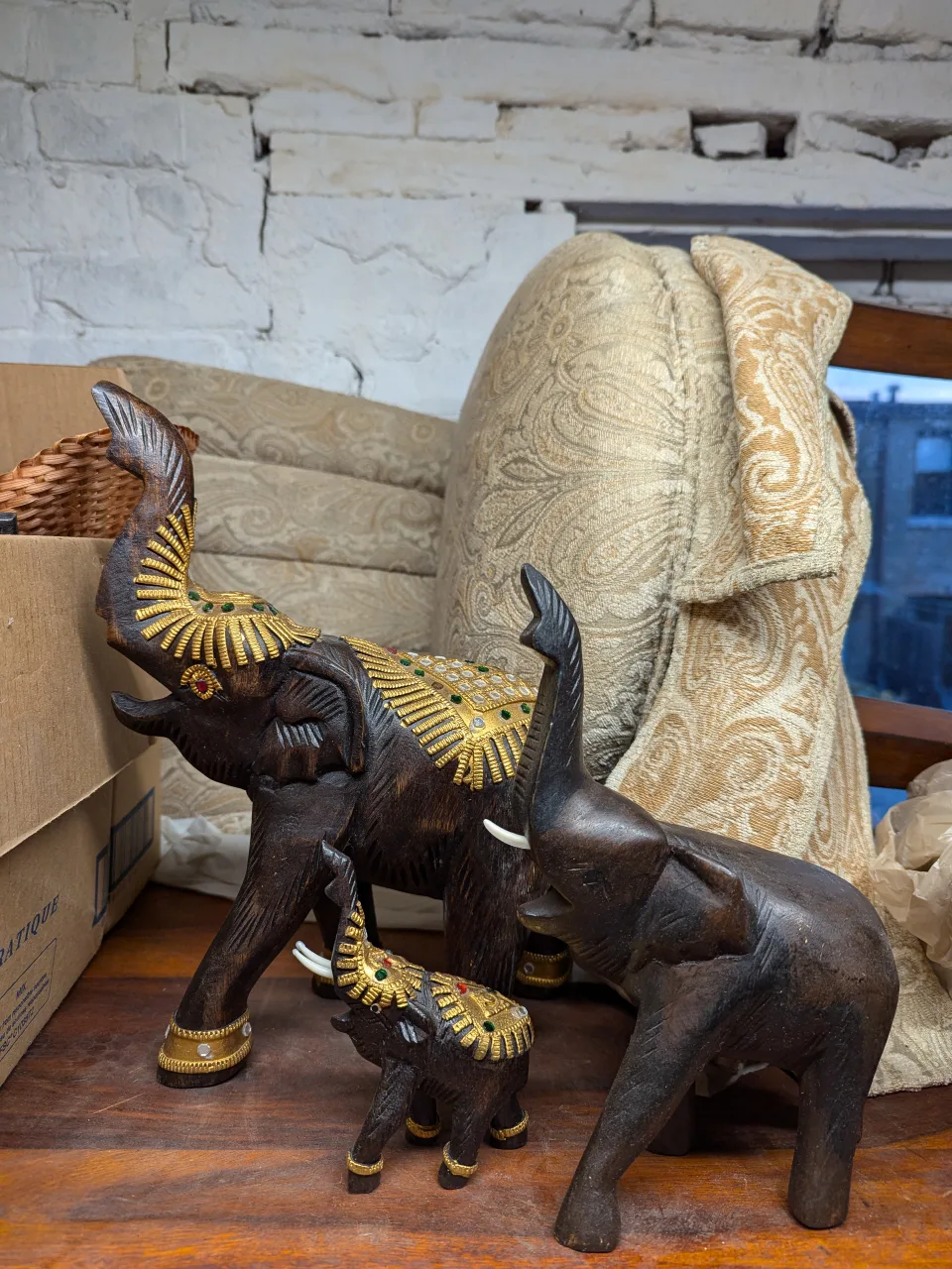 Set of 3 Wooden Elephant Figurines image indicator(2)