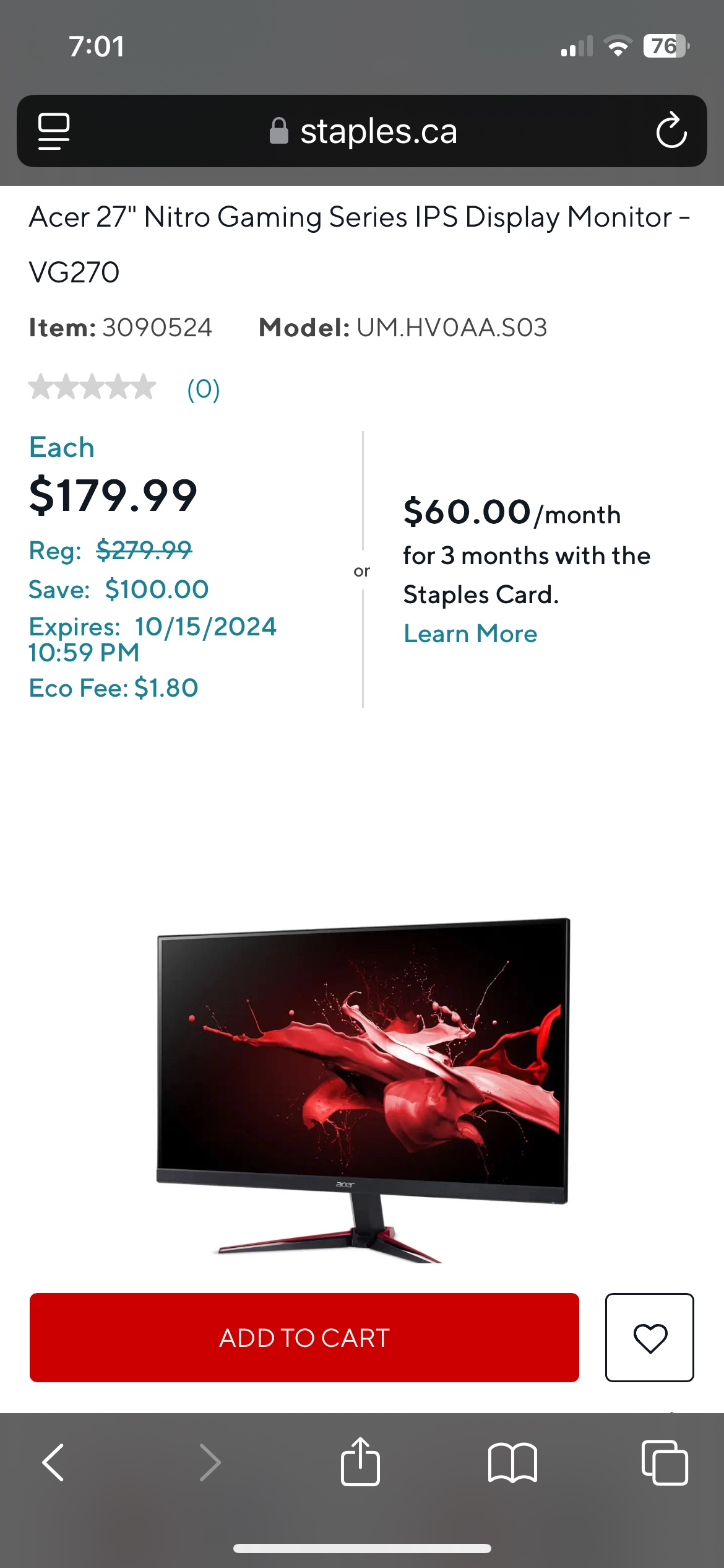 Acer 27" Nitro Gaming Series Monitor - VG270 - photo 3