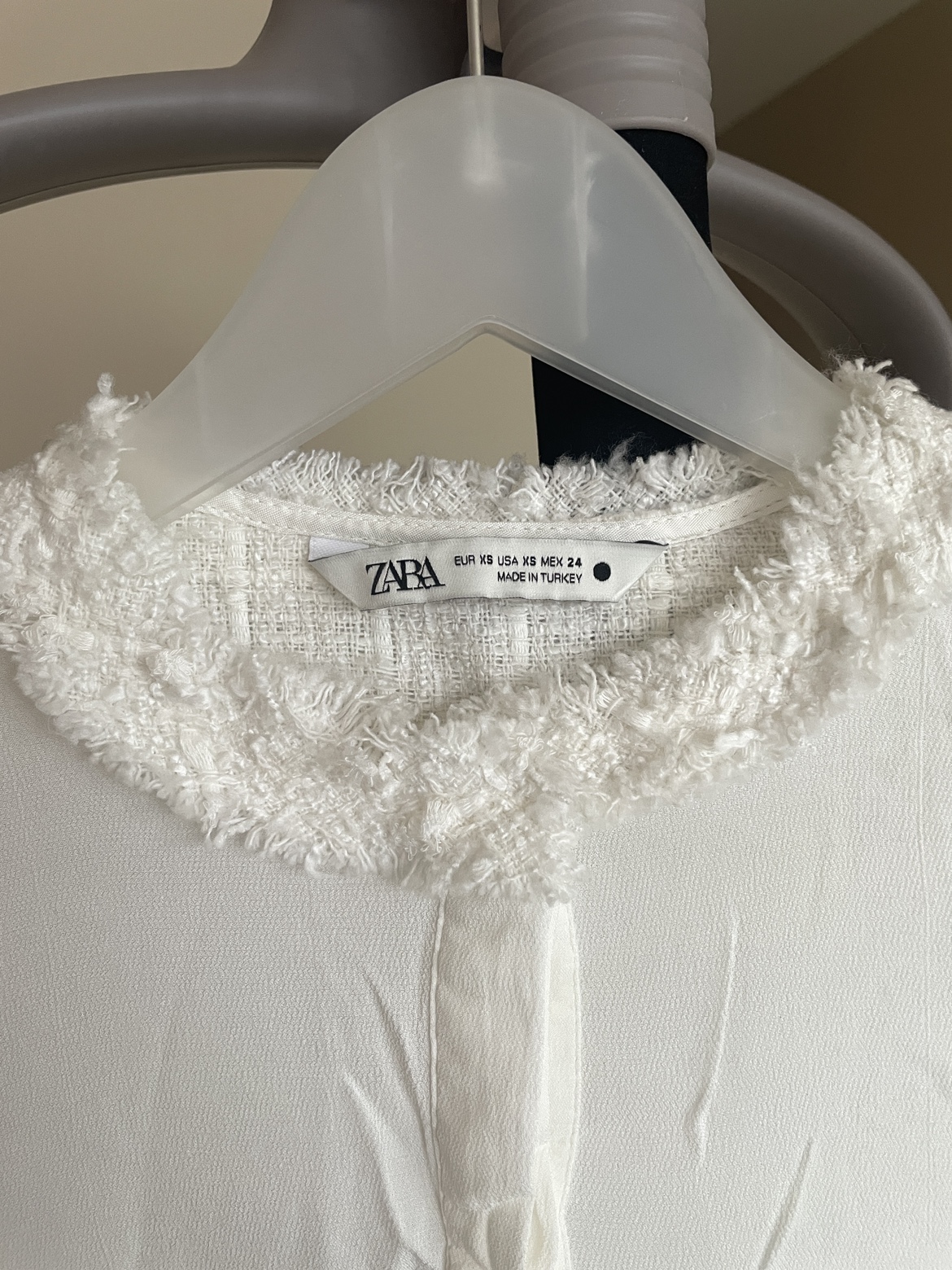 Zara White Blouse with Tweed Detail - photo 2