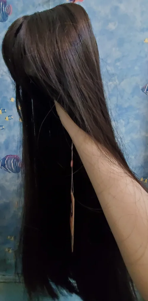 Black-brown synthetic wig with fringe image indicator(4)