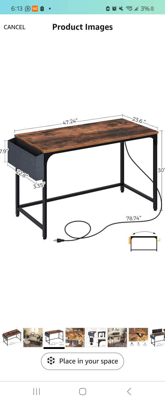 Rustic brown Computer Desk with Storage Drawer and Power Outlet