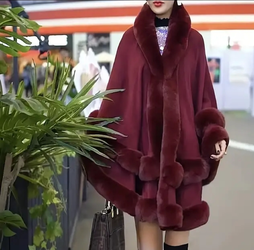 Faux Fur Trim Cape
