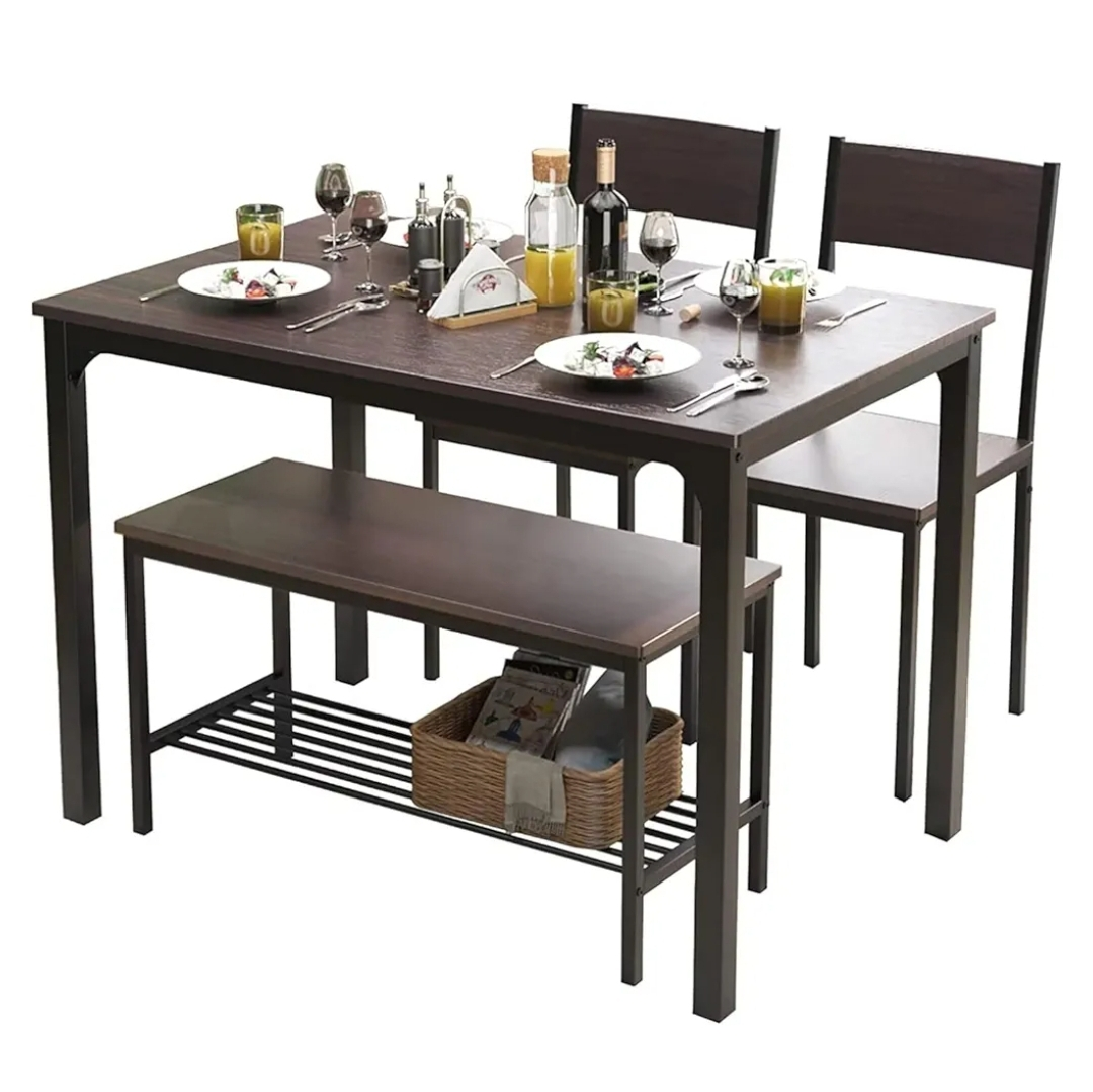 Dining Table Set with Bench and Two Chairs