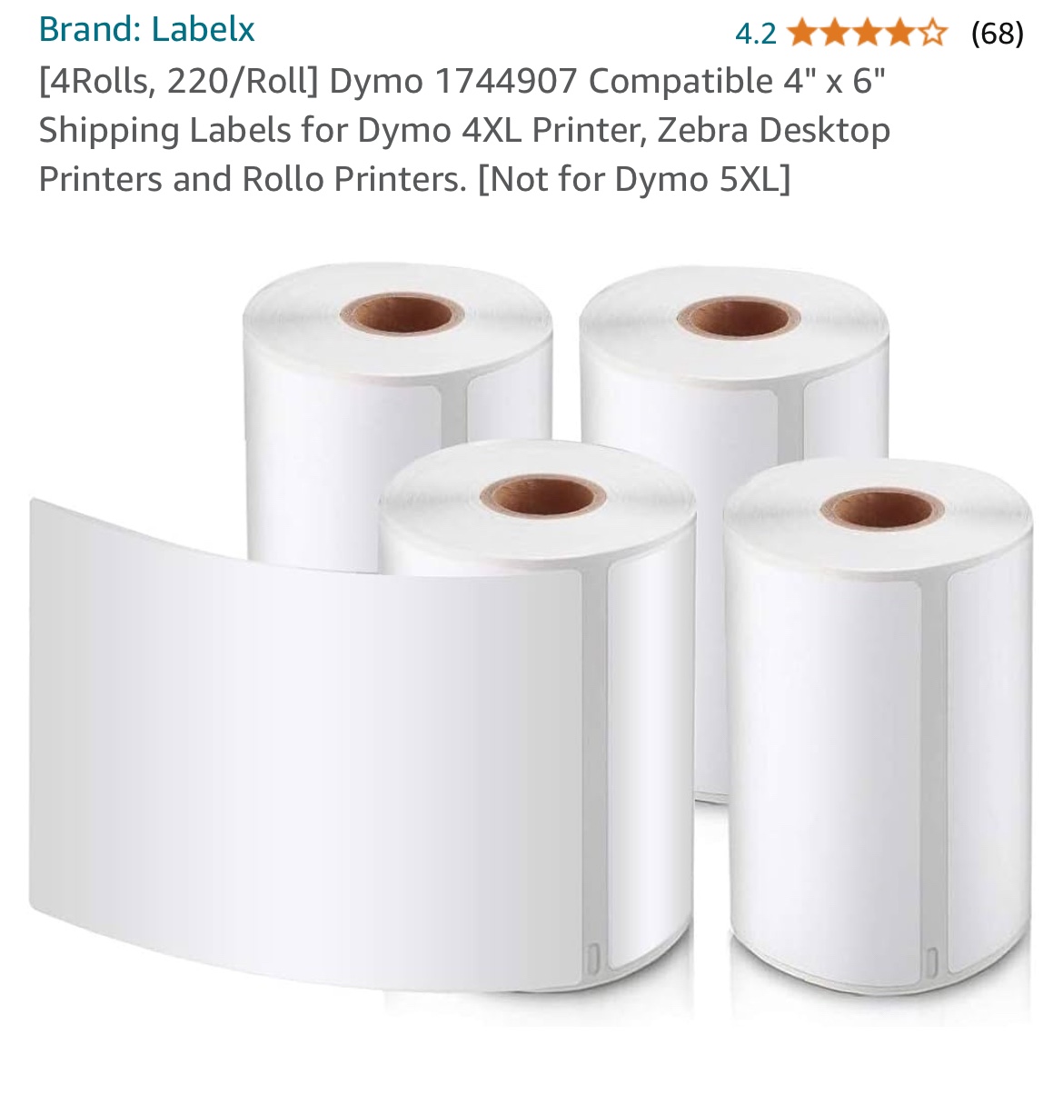LabelX Dymo Compatible 1744907 4" x 6" Shipping Labels (4 Rolls)