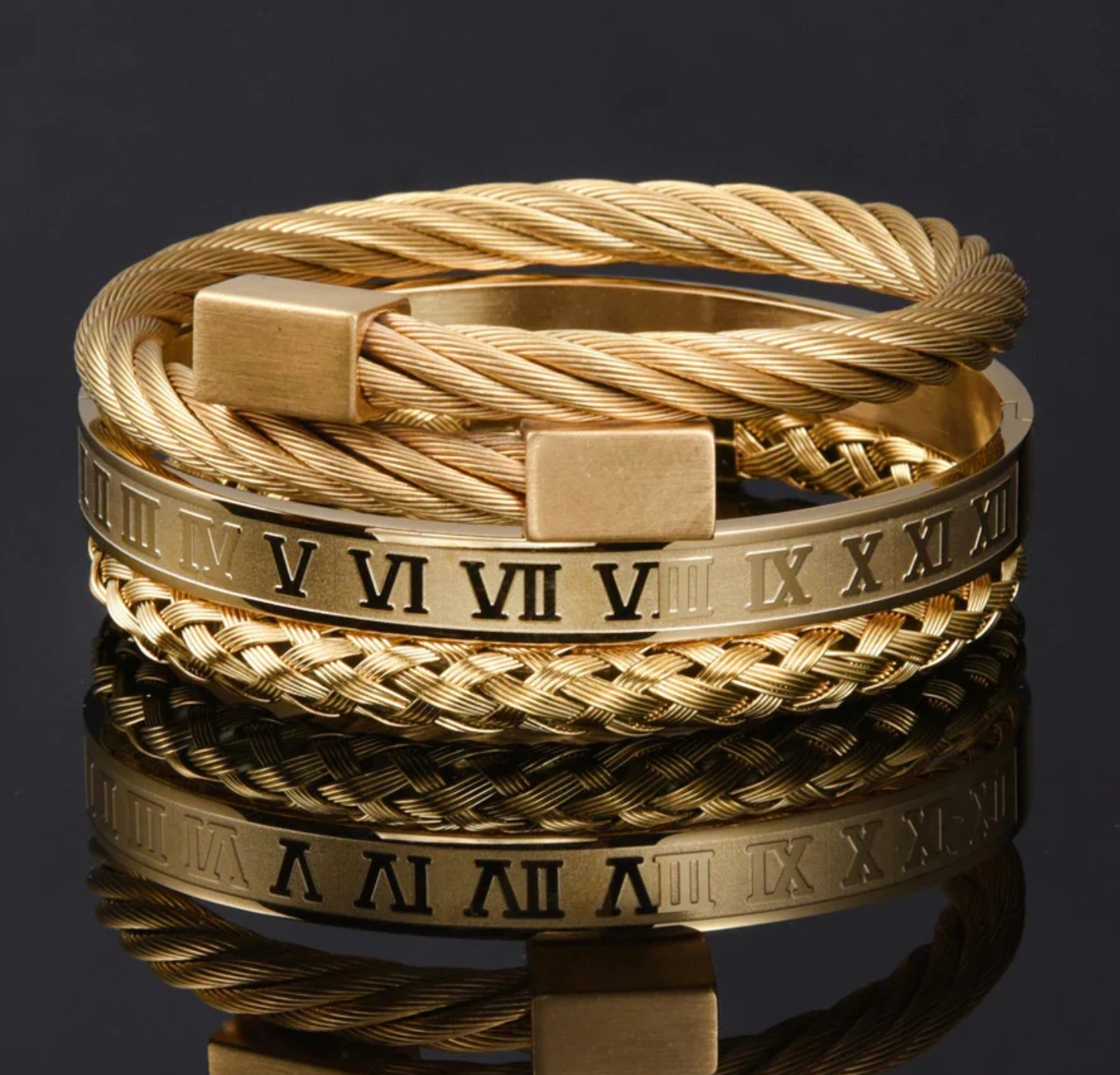 Gold Roman Numeral Cable Bracelets