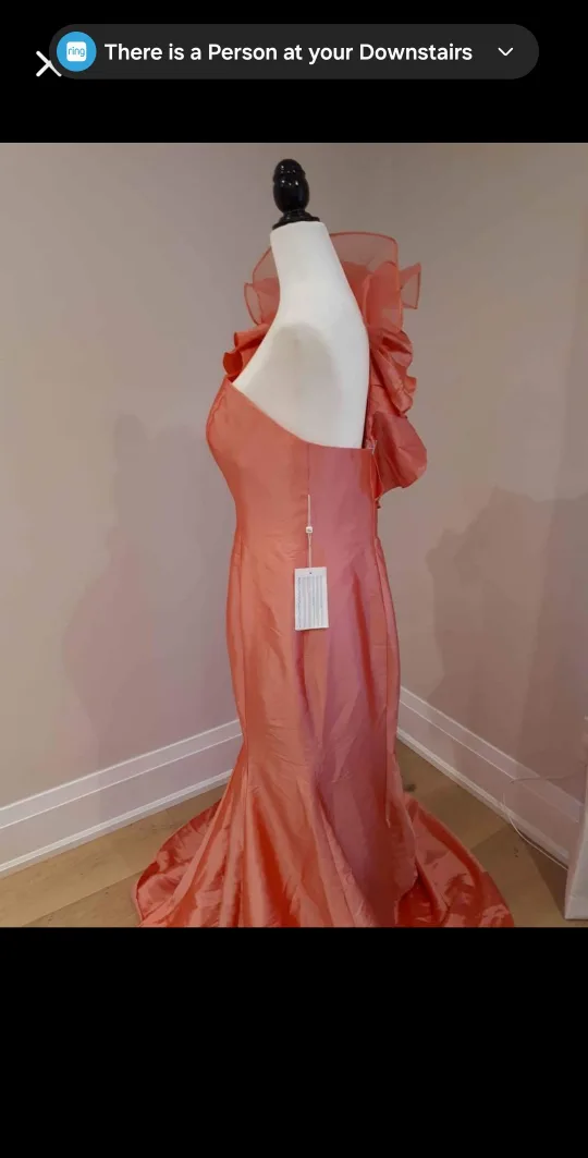 Coral One Shoulder Ruffle Dress image indicator(4)