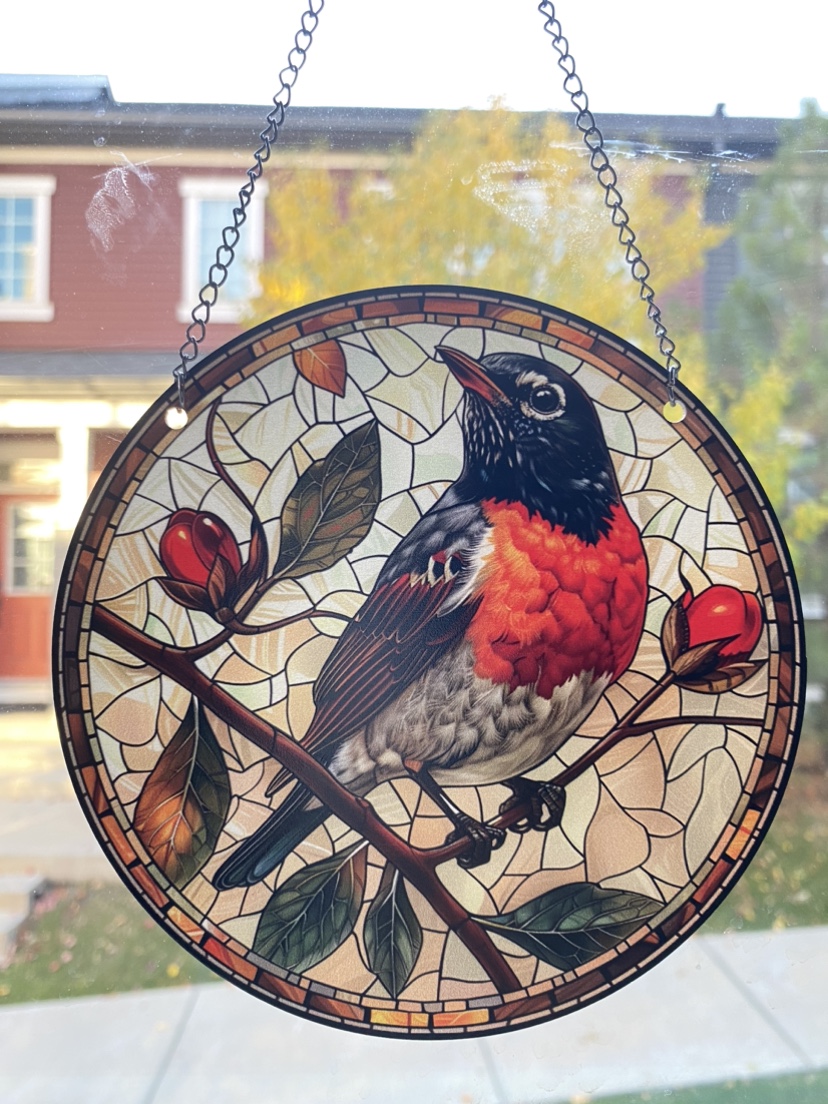 Robin, 6 inch acrylic window ornament disk - photo 2