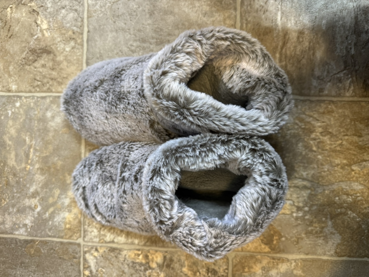 Grey Furry Slippers with heating pack insert