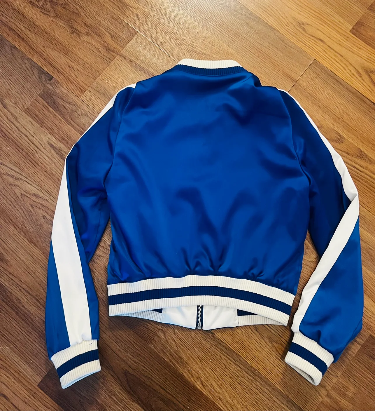 Maje Bacary Satin Blue Varsity Bomber Jacket image indicator(3)