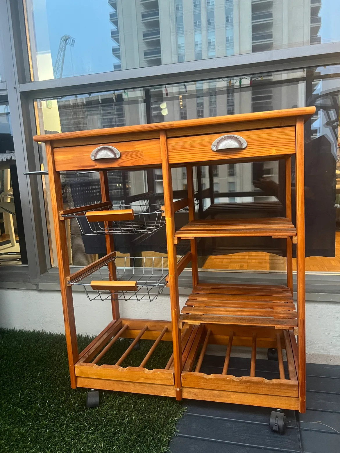 Wooden Bar Cart on Wheels - Tile surface image indicator(3)