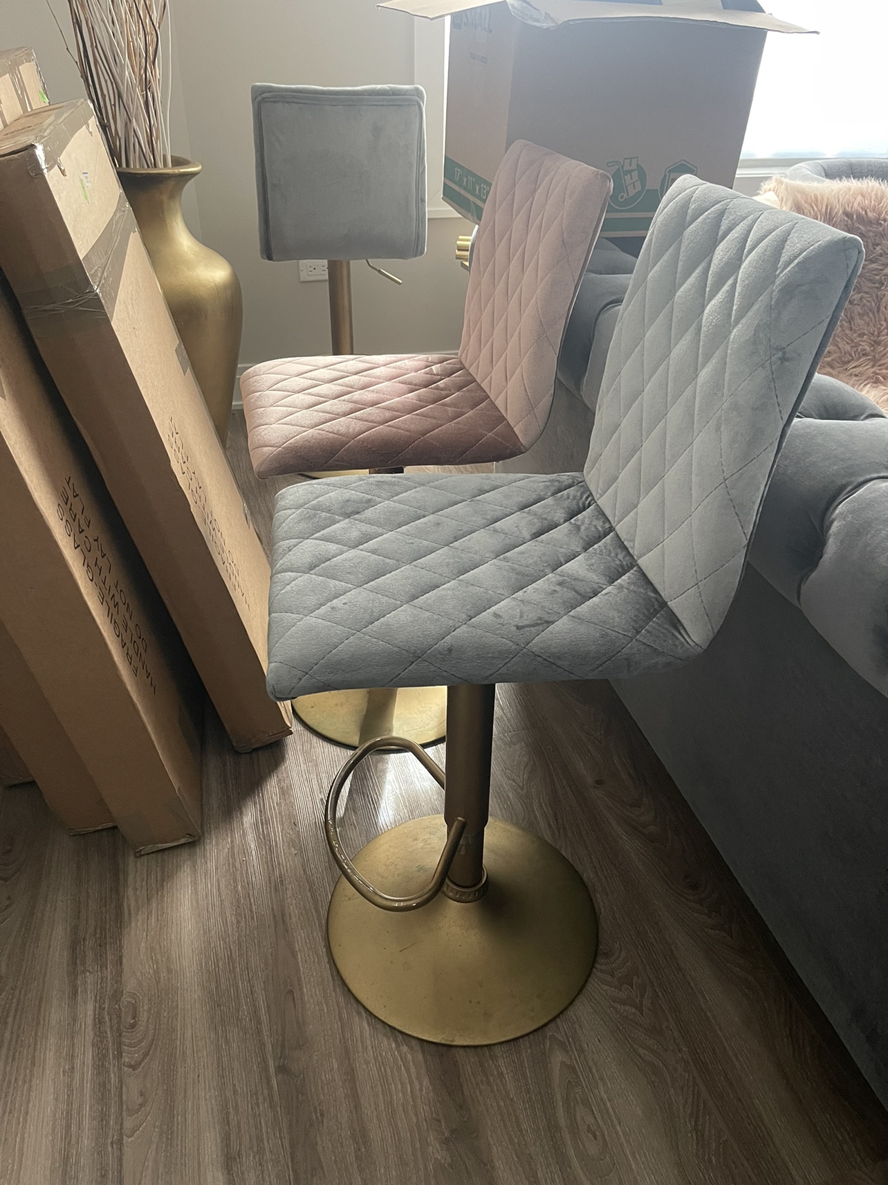 Set of 3 Velvet Barstools