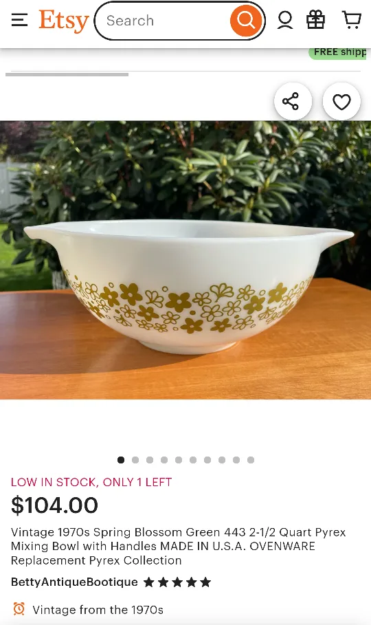 Pyrex Mixing Bowl with Handles, 1.5 Litre, Vintage, Flowers image indicator(8)