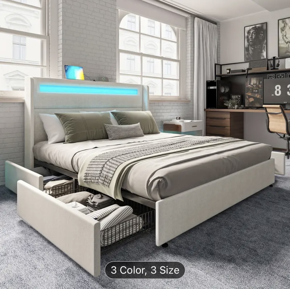 LED Light Up Bed Frame with Storage Drawers - photo 2