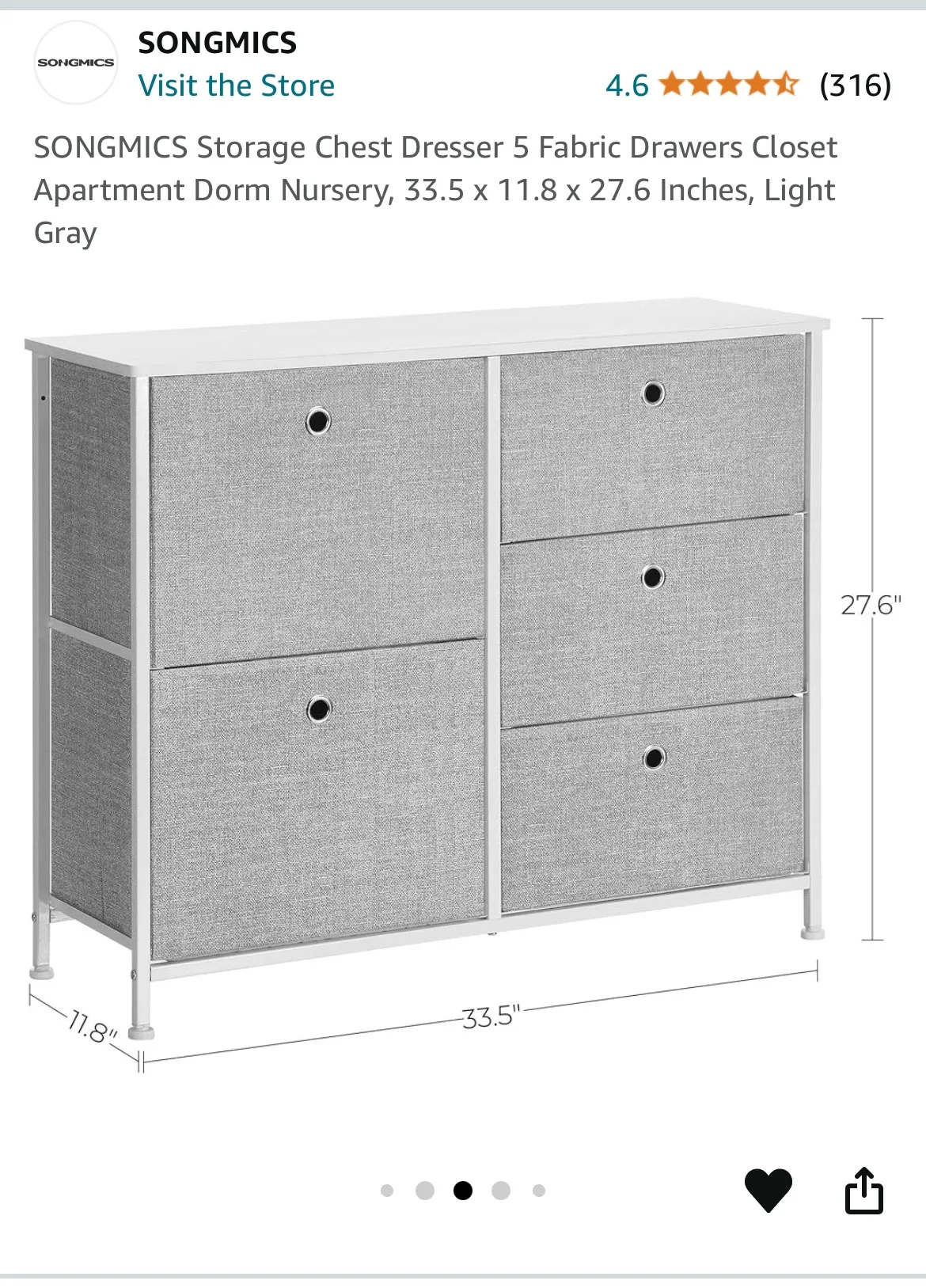 Storage Chest Dresser 5 Fabric Drawers 🧡 thumbnail