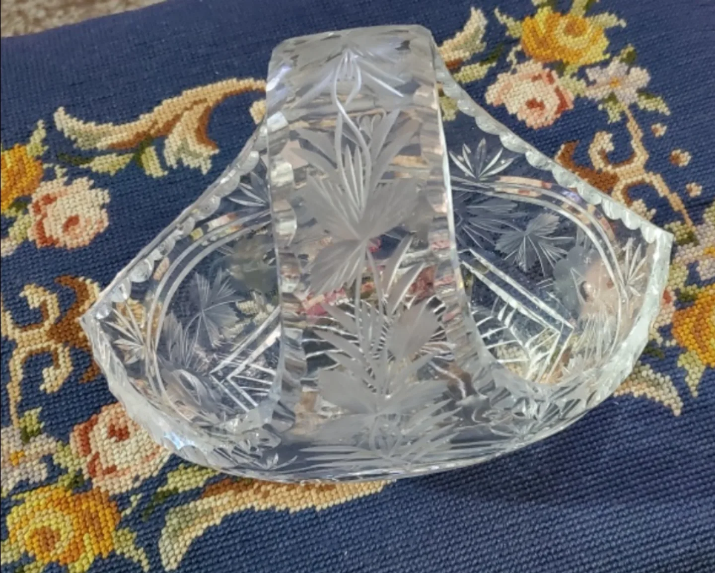 Vtg. Crystal Cut Fruit Basket with Handle image indicator(2)