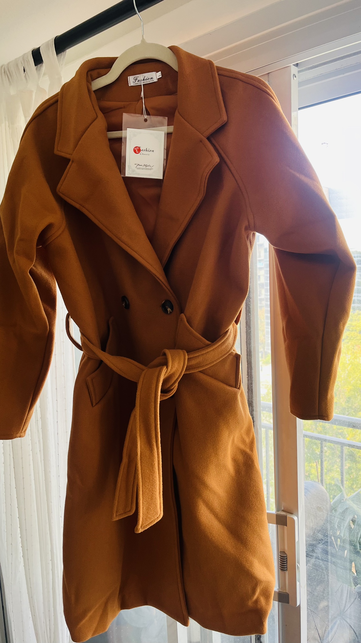 Brown Double Breasted Peacoat with Belt