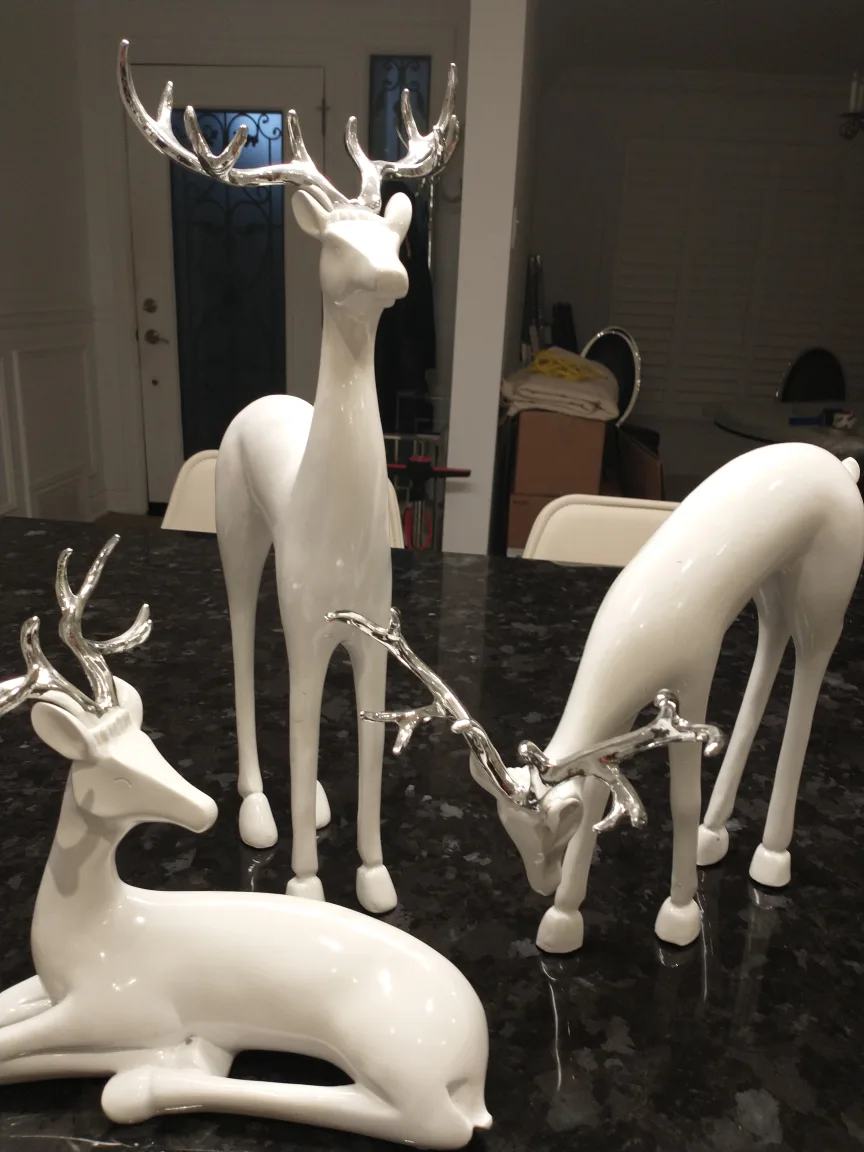 Set of 3 White Deer Figurines thumbnail