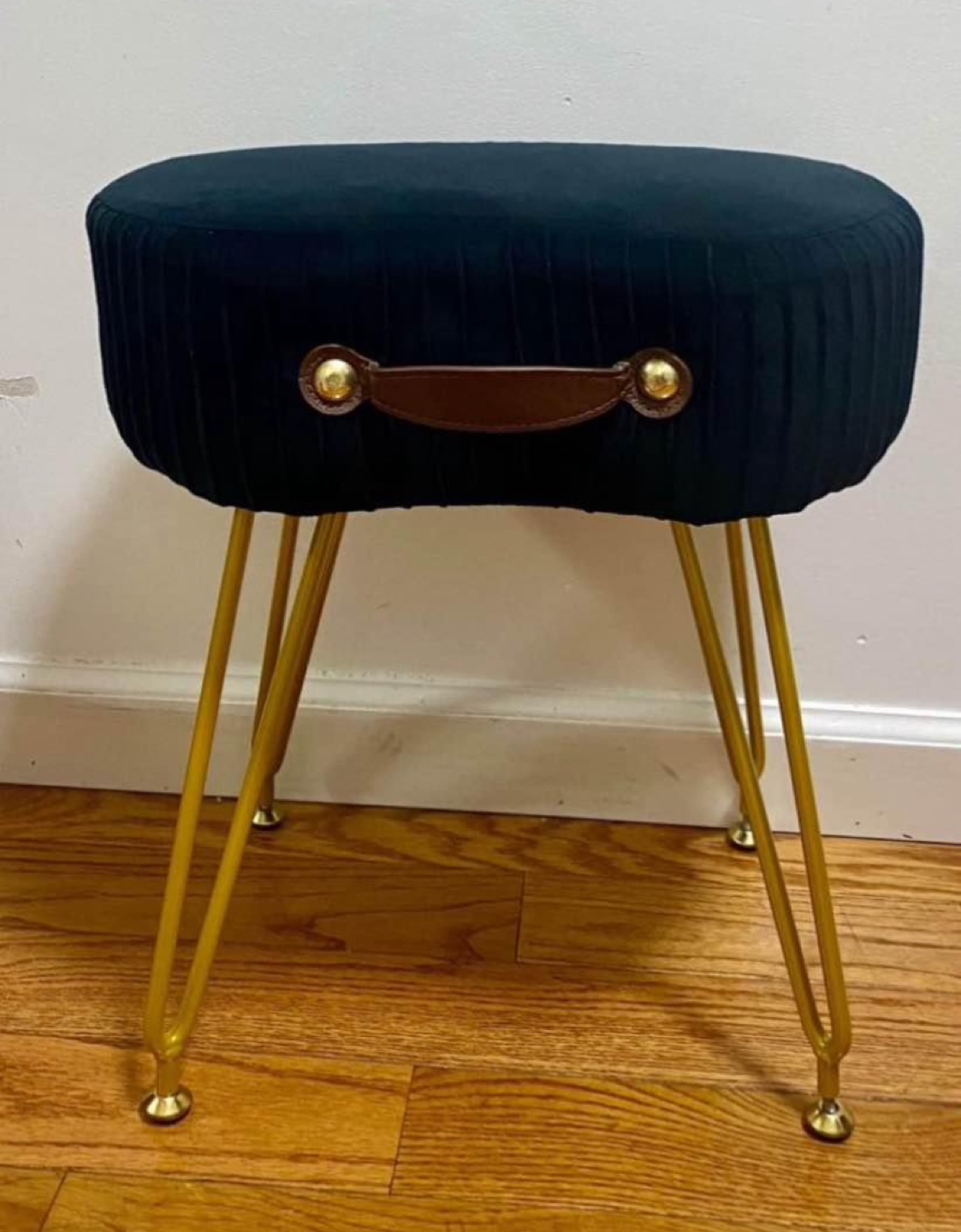 Black Velvet Stool with Gold Legs