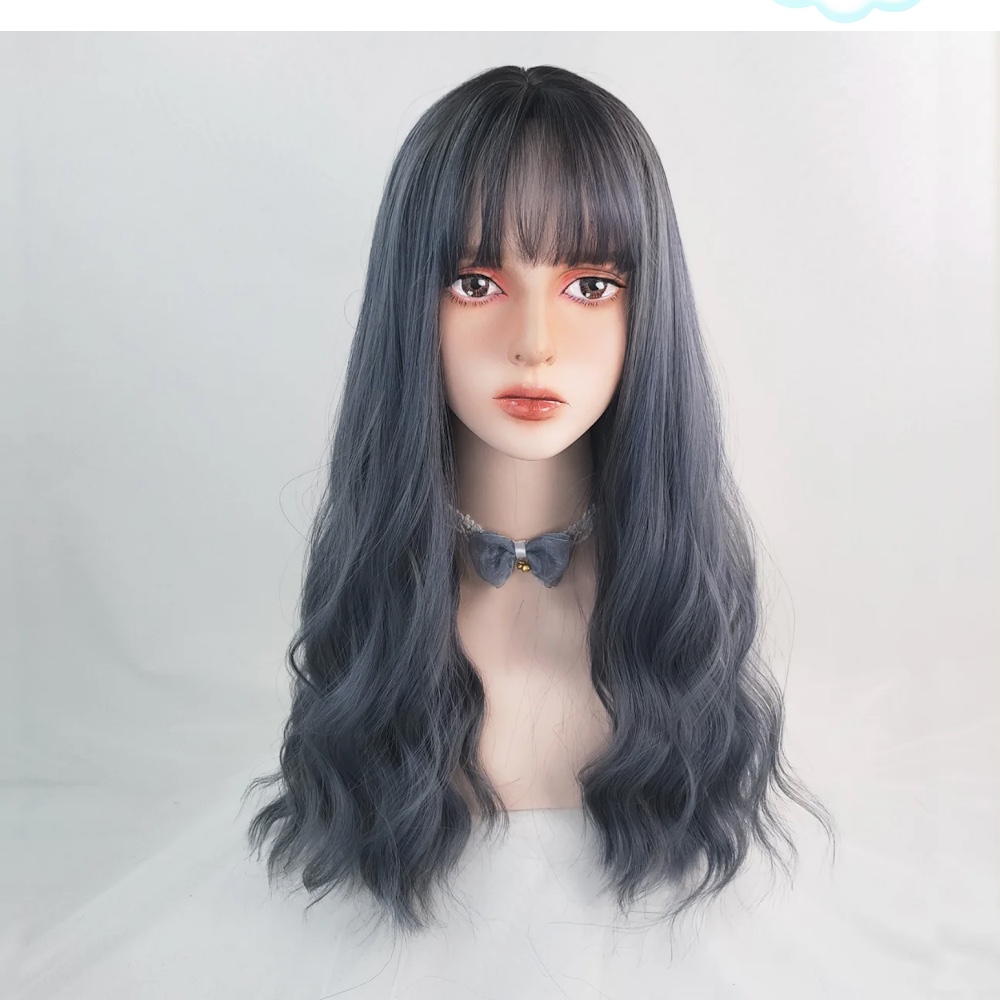 Dark Grey to Blue Wig with Bangs