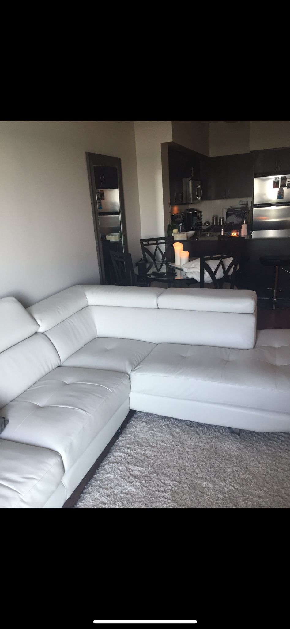 White Leather Sectional Sofa - photo 2