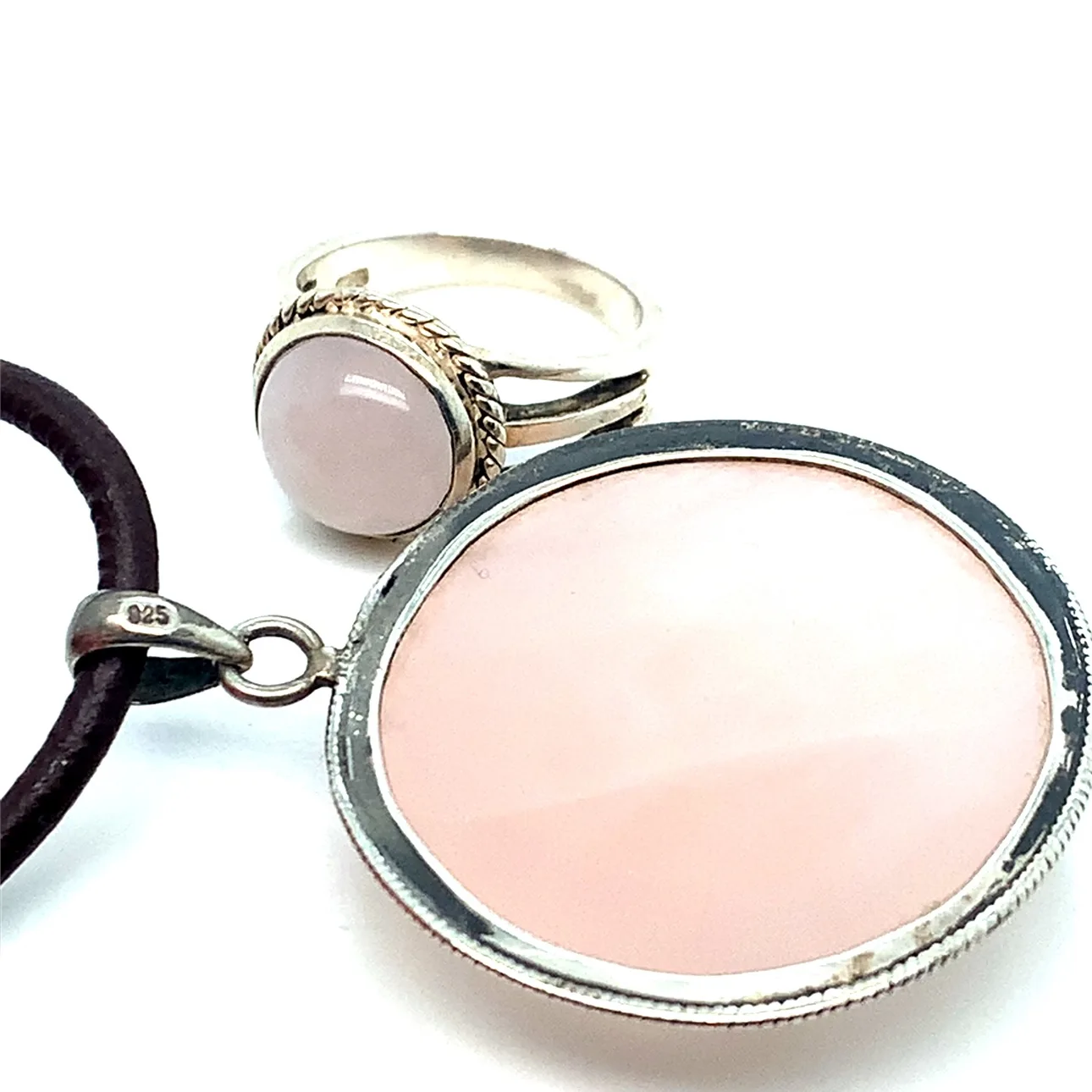 Rose Quartz Pendant Necklace and Ring Set 925 image indicator(3)