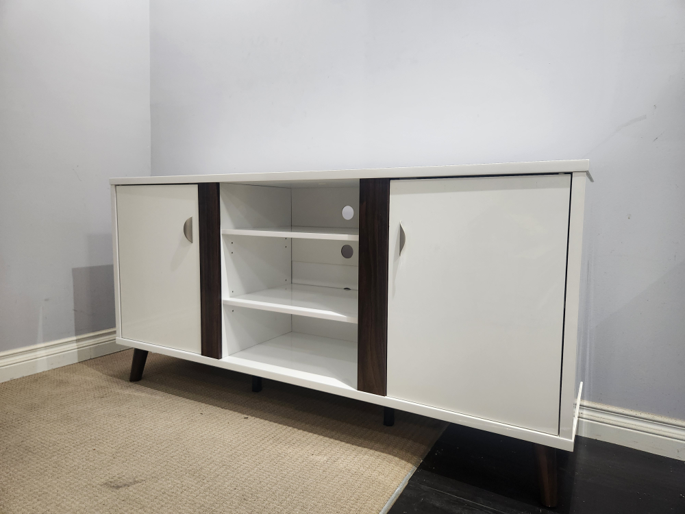 White TV Stand with Brown Accents - photo 2