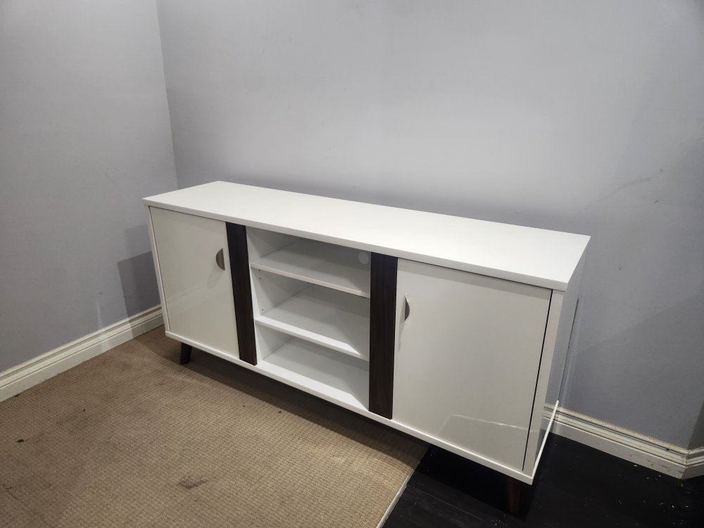 White TV Stand with Brown Accents - photo 3