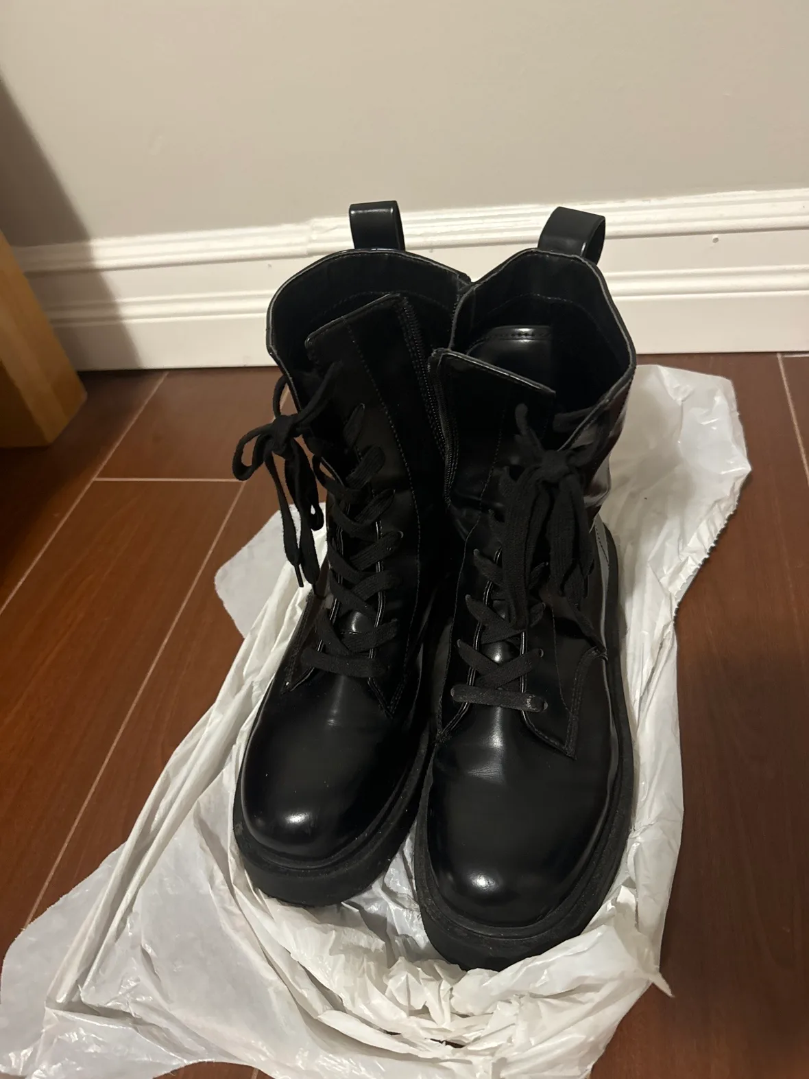 Black H&M Faux Leather Boots thumbnail