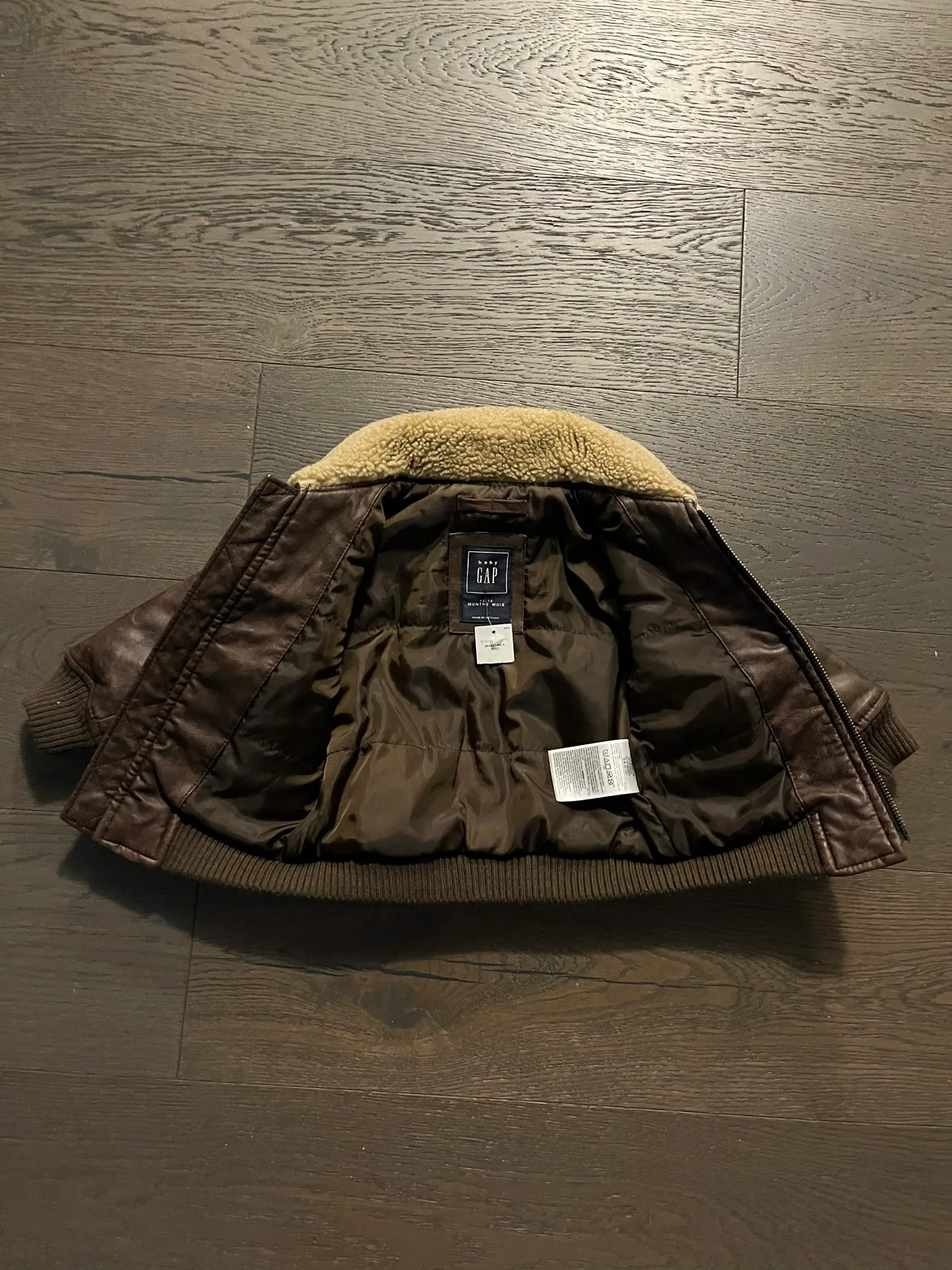 Baby gap brown leather faux kids jacket 12-18M NWT image indicator(4)