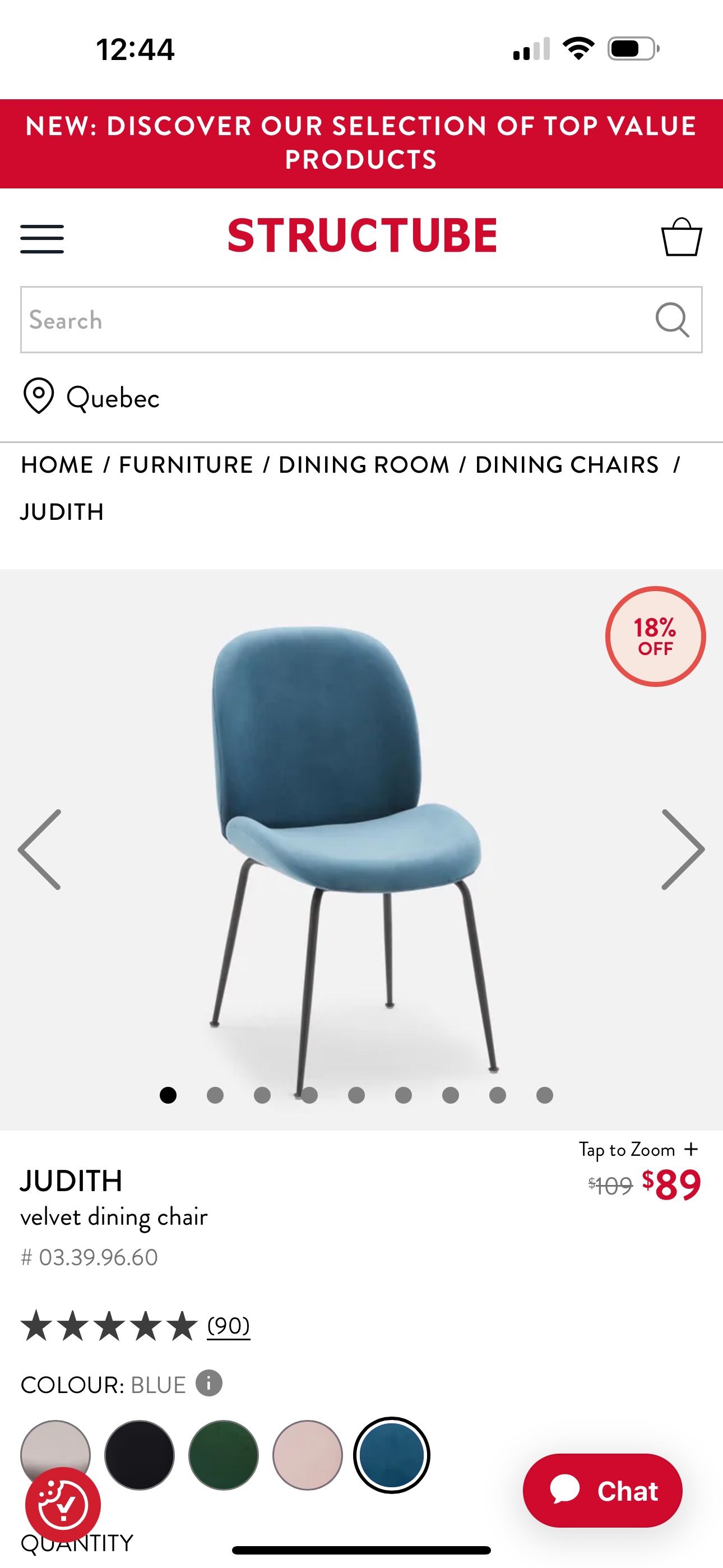 Structube Judith Velvet Dining Chairs (Blue) - photo 3