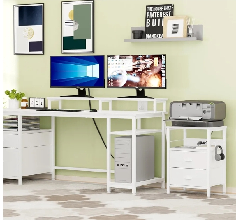 White Nightstand with Drawers and Outlets - photo 3